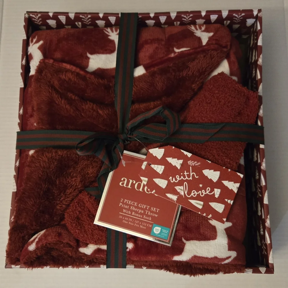 Ardour Red Holiday Blanket-Throw & Socks